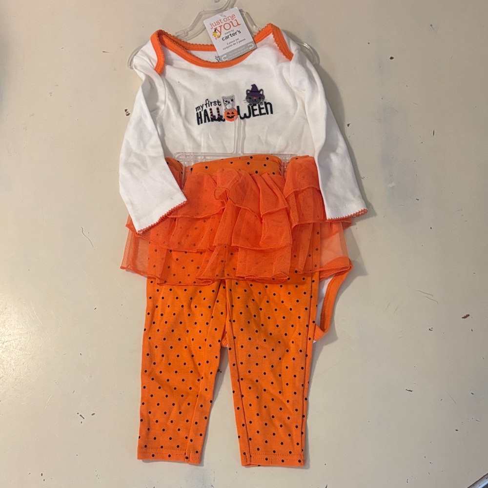 Carter's Orange and White Halloween Tutu Bodysuit Set, 12 month, NWT